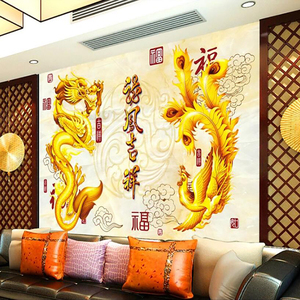 龙凤呈祥卧室背景墙纸