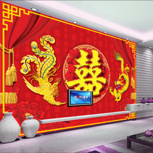 龙凤呈祥卧室背景墙纸