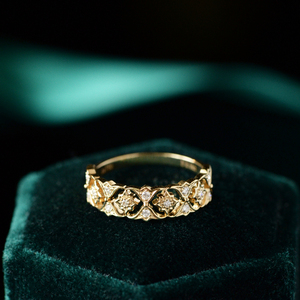 『薇家』星楚。超美！18K黄金镶嵌天然钻石14分镂空星星戒指 包邮