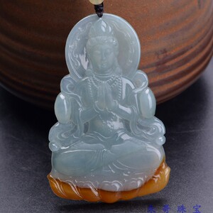加工定制天然缅甸玉石翡翠a货冰种立体坐观音吊坠正装玉观音挂件