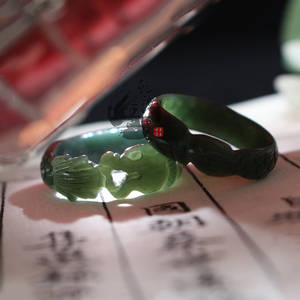 龙鱼戒指和田玉指环女士简约时尚鱼戒男经典宽版龙戒对戒食指指环