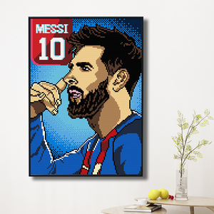 足球明星梅西c罗球衣马赛克像素画成人拼图拼装积木兼容乐高玩具