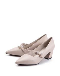 aaa女鞋正品牛皮尖头高跟粗跟金属装饰时尚舒适单鞋女a851917967