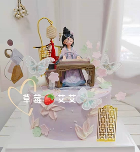 古筝古琴中国风古典创意3d生日蛋糕动物奶油水果夹心半翻糖厦门
