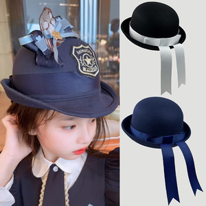 韩国女童礼帽秋冬季2023新款洋气时髦公主英伦蝴蝶结儿童毛呢帽子
