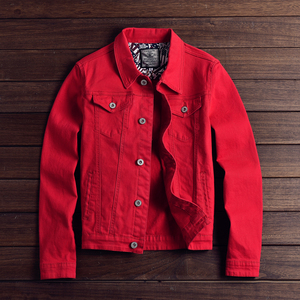 潮流韩版修身帅气白色牛仔衣精致小夹克黄家驹红色网红同款外套男