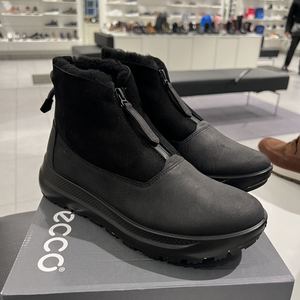 ECCO爱步女鞋冬季牛皮雪地靴高帮保暖羊毛拉链防滑休闲短靴420183