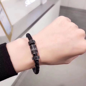 swarovski施华洛世奇手链男士转运珠编织皮绳情侣手镯 情人节礼物