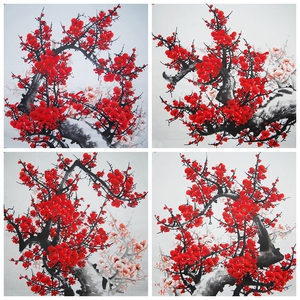 特价纯手绘四尺斗方写意花鸟国画梅花红梅报春图装饰画中式字画心