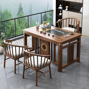 实木新中式茶桌椅组合阳台茶几小户型双人泡茶台家用小茶台喝茶桌