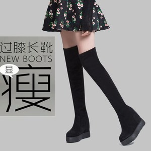 小个子过膝长筒靴女内增高2023新款厚底高筒瘦腿高跟坡跟弹力靴子