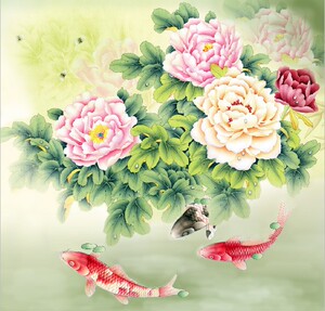 国画牡丹图斗方