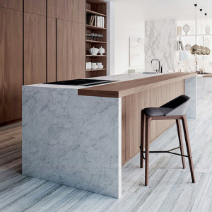 整体厨房中岛台大理石 意式轻奢开放式厨房 倒台柜 吧台餐桌连体