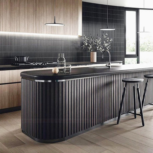 黑色不锈钢轻奢餐桌中岛桌 岛台餐桌一体大理石 厨房倒台柜加长