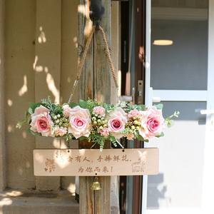 创意玫瑰花艺门挂牌装饰木质家用入户门口店铺背景墙营业休息定制