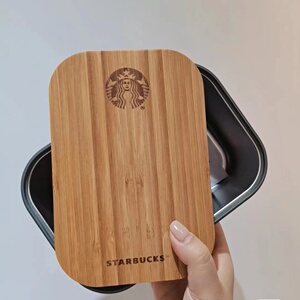 星巴克不锈钢饭盒原木竹盖餐盒大容量多功能便携式随行野餐便当盒