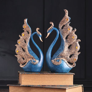 欧式情侣高档天鹅摆件 仿古金边艺术手工艺品家居摆设装饰品礼品