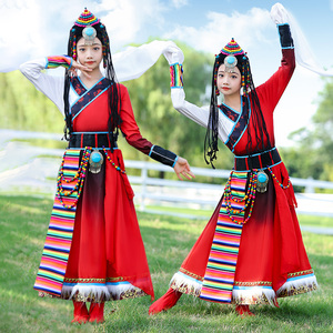 儿童藏族服装女童走秀水袖舞台表演小学生独唱山歌卓玛民族舞蹈服
