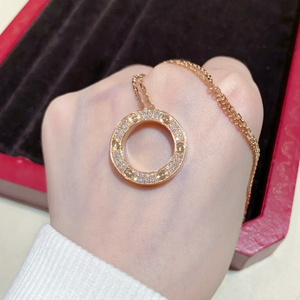 法国代购cartier/卡地亚love满天星项链 18k玫瑰金 大圆饼 锁骨链