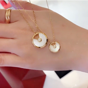 法国代购cartier/卡地亚护身符项链 18k黄金 带钻 白贝母 锁骨链