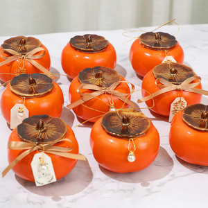 柿子喜糖盒柿柿如意糖罐结婚陶瓷伴手礼订婚糖盒婚礼糖果喜罐盒子
