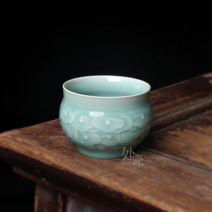 龙泉青瓷主人杯单杯大号沈渊渊纯手工祥云功夫茶杯陶瓷个人品茗杯