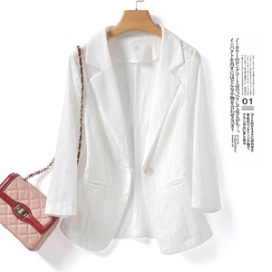 白色短款西装外套女2023夏季新款韩版修身小个子百搭蕾丝西服上衣