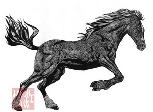 4开原创纯手工纯手绘黑白木刻版画作品马到成功艺术装饰画60x45cm