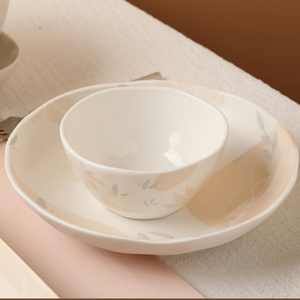千顺花影陶瓷饭碗米饭碗素雅家用加厚釉下彩饭碗汤碗面碗餐具组合