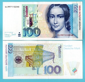 联邦德国100马克纸币 1989-1996年版 几乎全新unc 西德 欧洲钱币