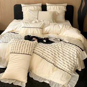 法式刺绣100s支长绒棉四件套纯棉公主风床单全棉花边被套床上用品