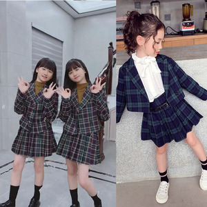 一一丫丫同款衣服秋季霸气网红女童西装套装裙时髦时尚休闲两件套