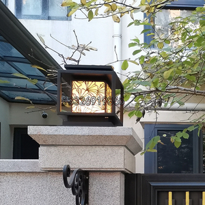 新中式户外柱头灯创意雕花小区大门围墙灯磨砂黑工业风地灯草坪灯