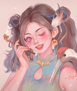 国潮千禧仿妆第二弹象棋中国风将驭鹤棋女烟斗同款道具帅耳环骨夹