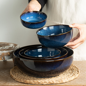 (漂亮的窑变蓝)陶瓷窑变蓝饭碗汤面碗菜碗外贸尾单微瑕大碗