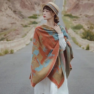 民族风羊绒披肩文艺披风新疆西藏沙漠旅游拍照斗篷加厚保暖女围巾