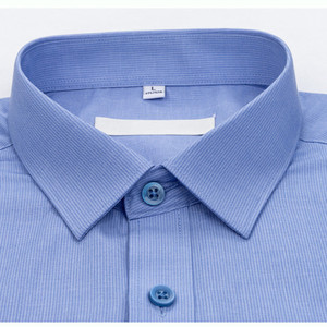 百派春季衬衫男士长袖商务正装蓝色条纹免烫聚酯纤维衬衣爸爸装