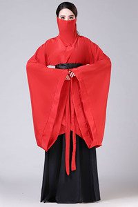 新款古装汉服礼仪之邦同款女古装玄机双绕舞蹈曲裾红色汉服演出服