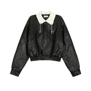 松本丧丧 暗黑系皮衣外套女短款秋季新款宽…颜色分类黑色,夹棉