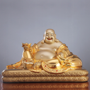 台湾纯铜弥勒佛供奉客厅招财宽体大肚弥勒佛佛像风水摆件手工贴金