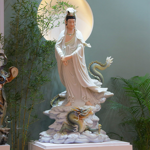 骑龙乘龙观音菩萨观音佛像站龙汉白玉三十三化身龙头观音摆件装饰
