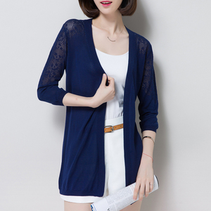 冰丝针织开衫女中长款夏季宽松外搭洋气薄款镂空外套防晒衫空调衫