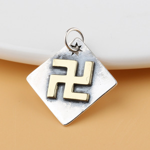 精工s925纯银手工卍字符 复古做旧纯银吊坠 镀黄金色小配饰新款