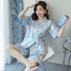 中国风汉服睡衣女夏冰丝短袖斜襟古代唐装古风宫廷风复古式家居服