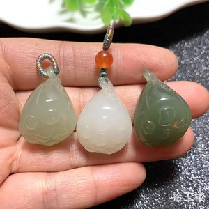 天然和田玉莲蓬吊坠连年有余青海料清水色莲蓬头挂件玉坠送证书