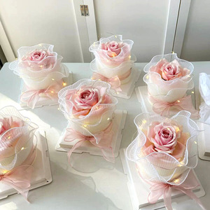 压皱网纱花雪纱蛋糕围边装饰花朵白纱丝带仿真花38妇女节女神节l