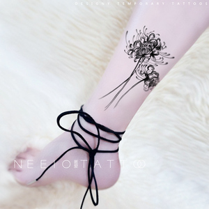 neeio纹身贴 黑暗系彼岸花 个性黑色曼珠沙华小腿脚踝 持久防水女