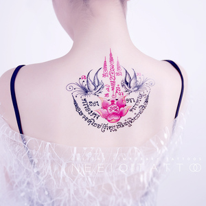 neeio纹身贴 人缘鸟莲花法力刺符 泰国经文护好运平安 后背防水女