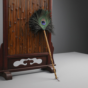 梅鹿竹拂尘法器鸵鸟毛孔雀毛佛堂佛像专用尘扫神龛掸子去尘刷清理