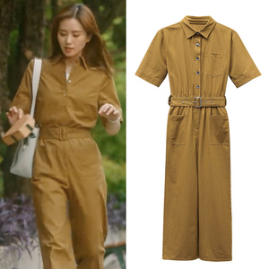 流金岁月蒋南孙刘诗诗同款连体裤短袖工装宽松休闲直筒阔腿长裤女